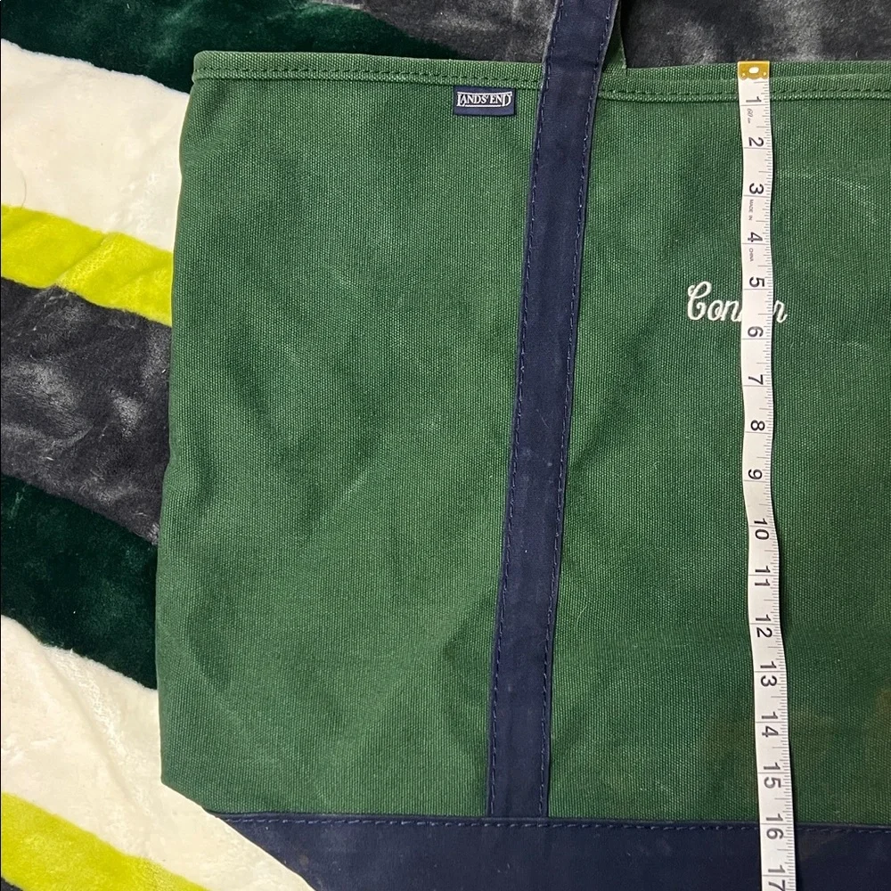 LANDS END XL Green and Navy Tote Bag